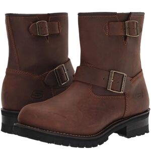 Skechers Leather Logger Motorcycle Boots Men's 12 Buckle Brown Cascade Talsen